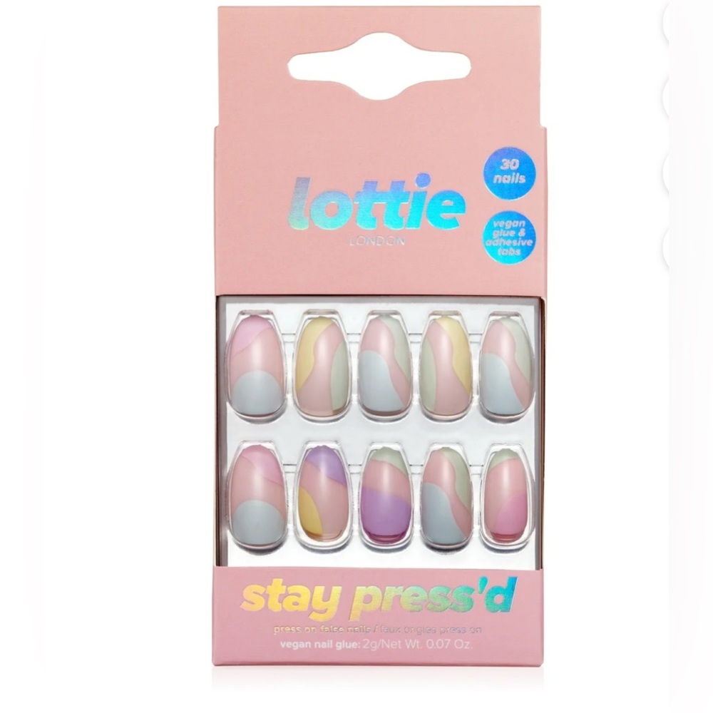 Lottie London Press on Nail Set Pastel Dreams, Almond Shape, 30 False Nails